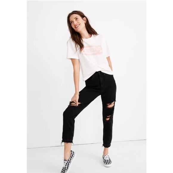 Madewell The Momjean in Raney Wash: Knee-Rip Edition Black Denim Size 27 - Picture 1 of 12